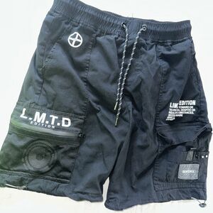 RGSTR Men's Black Utility Techwear Cargo Shorts W/ Text Details Pockets Size M